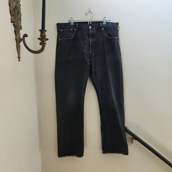 Levis 501 93 XX Jeans Mens Black Premium Denim Button Fly Straight Classic 38x32 - Picture 1 of 16